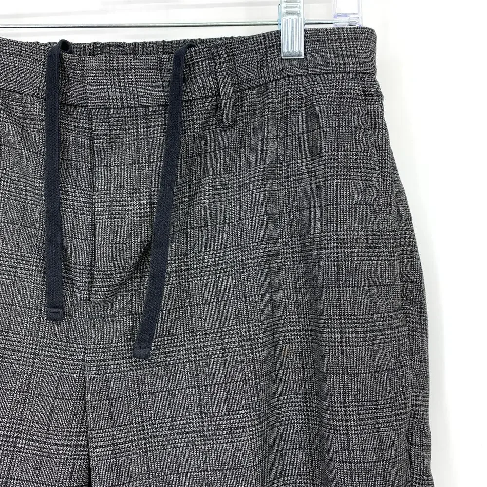Banana Republic Slim Fit Trouser Pants Mens Size 33R Gray Black Plaid Drawstring